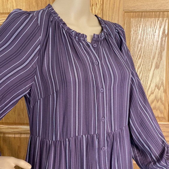 Isabel Maternity- plum striped, long sleeve maxi dress with side pockets - Picture 2 of 13